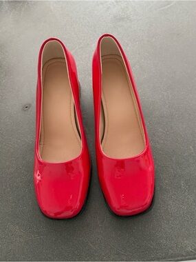Red Patent Square-Toe Women’s Low Heels